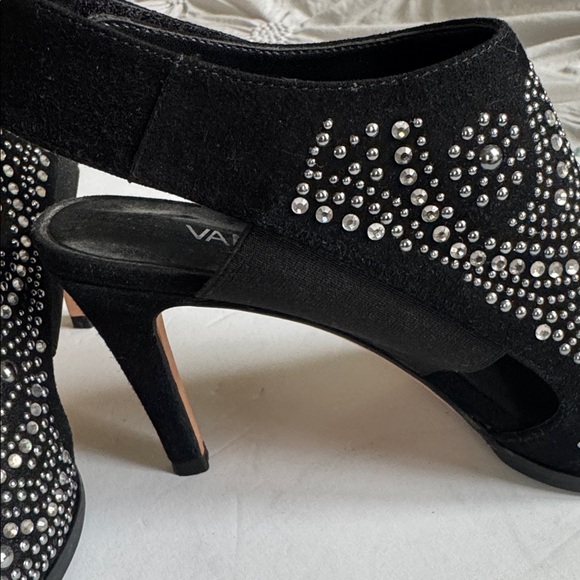 VANELI Beaded Bling Velvet Open Toe Black High Heels Velcro Strap Size 8 Narrow main image 5